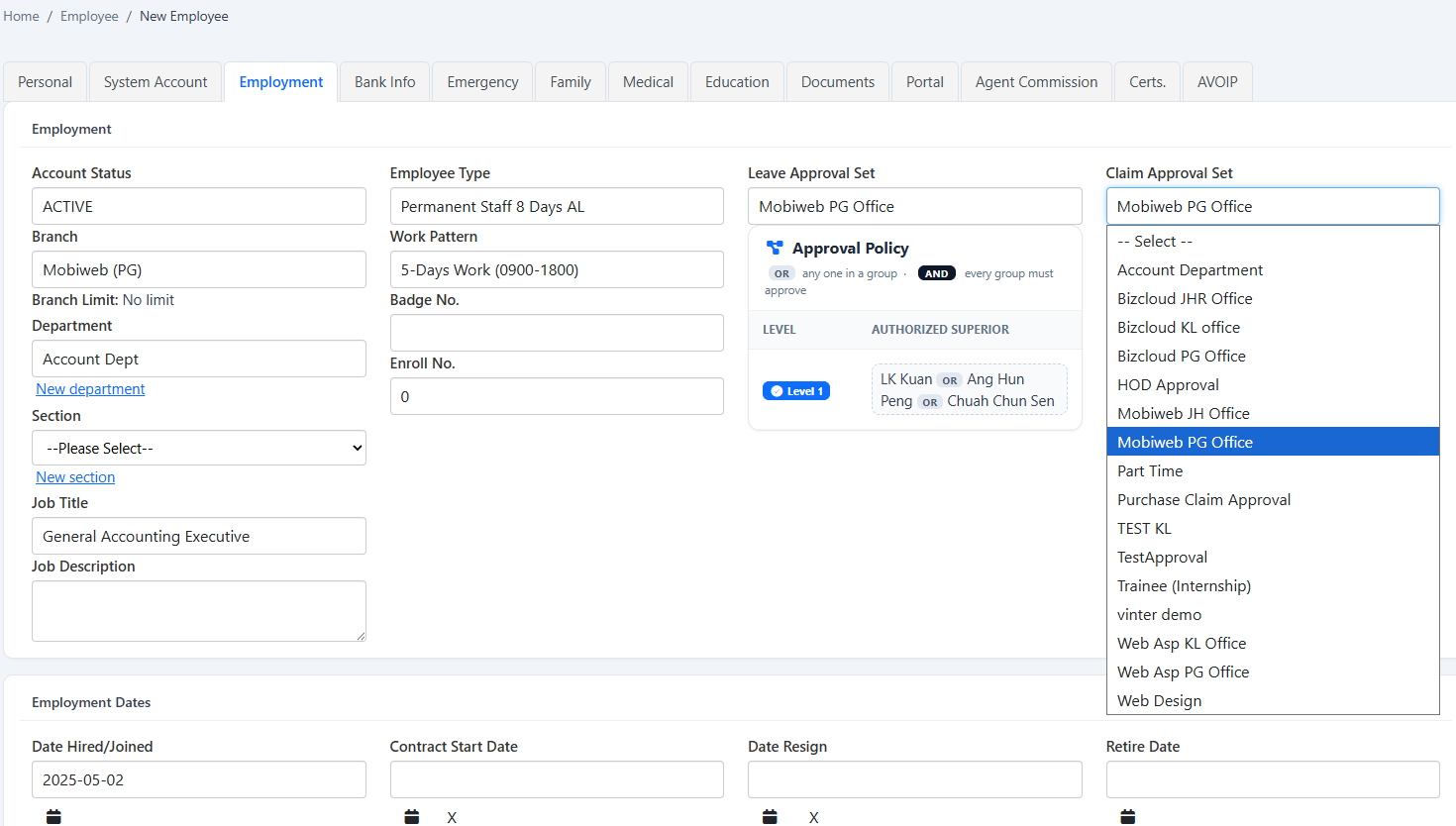Claim Approvals, Templates & Dashboard software screen